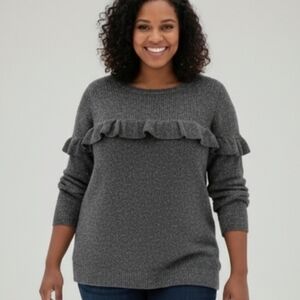 Ava & Viv Black Long Sleeve Top with Ruffle Accent Womens 3X Rosette 100% Cotton